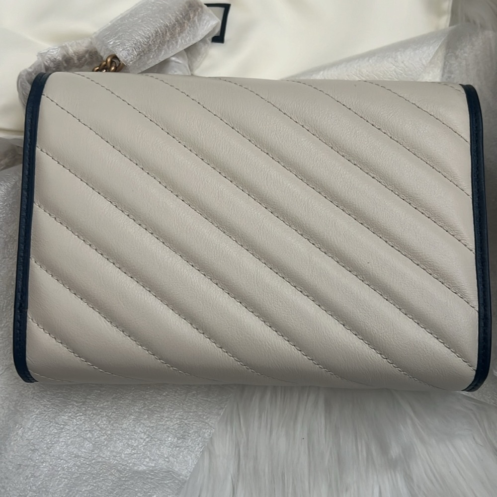 🆕💯% Auth Gucci Blue Agata GG Marmont Shoulder Bag Cream Calfskin Leather - Picture 10 of 16
